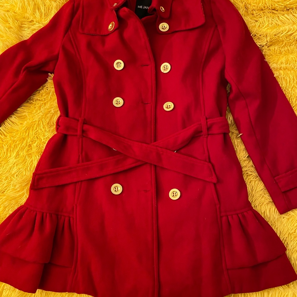 Girls Ruffled Red Coat